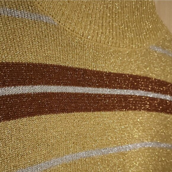 Vintage Dressbarn Gold Silver Sparkle Mock Neck Thin Sweater Large - Picture 3 of 5